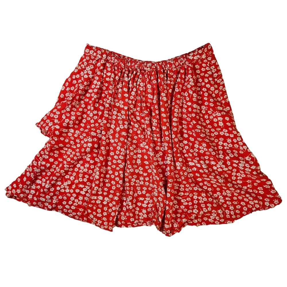 Japna Red Rufle Floral Mini Skirt, Red/White Floral, Medium - Picture 4 of 8
